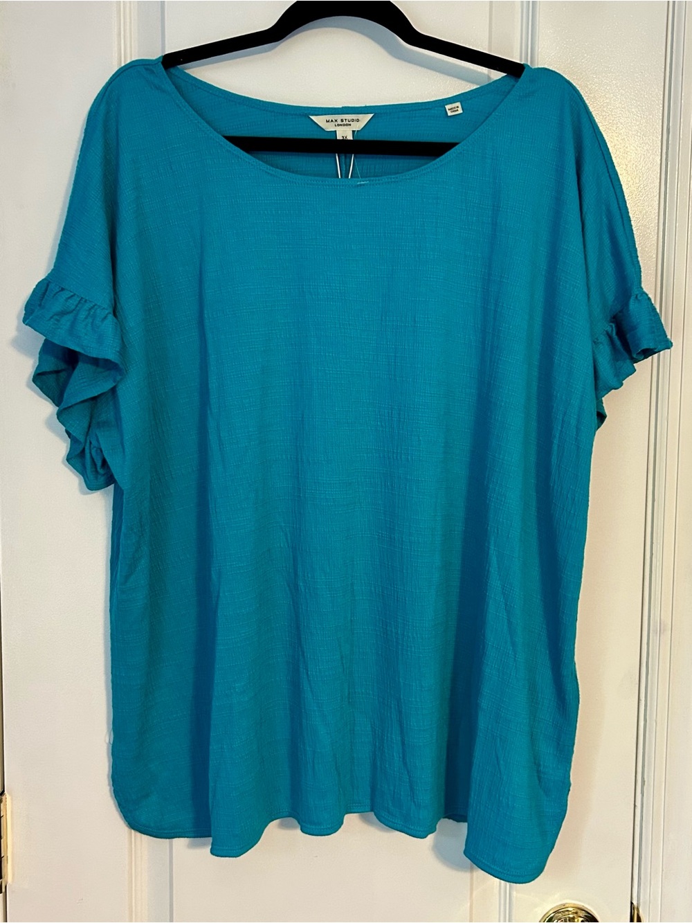 MAX STDIO NWT Women's Teal Ruffled Sleeve Top Size 3X